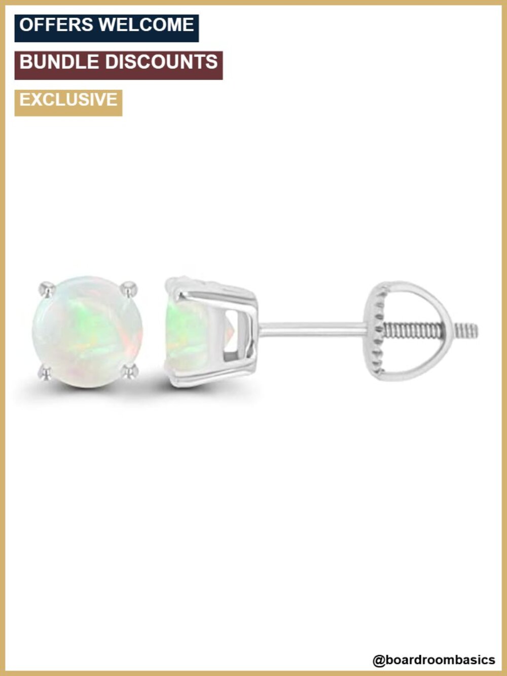 14K Gold Plated 925 Sterling Silver Hypoallergenic 5mm Round Opal Screwback